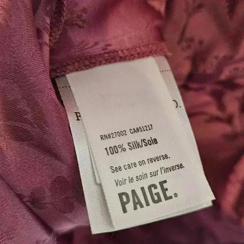 PAIGE Jenette Rouched Floral Silk Midi Skirt Womens Medium Dusty Plum NEW - Picture 6 of 9